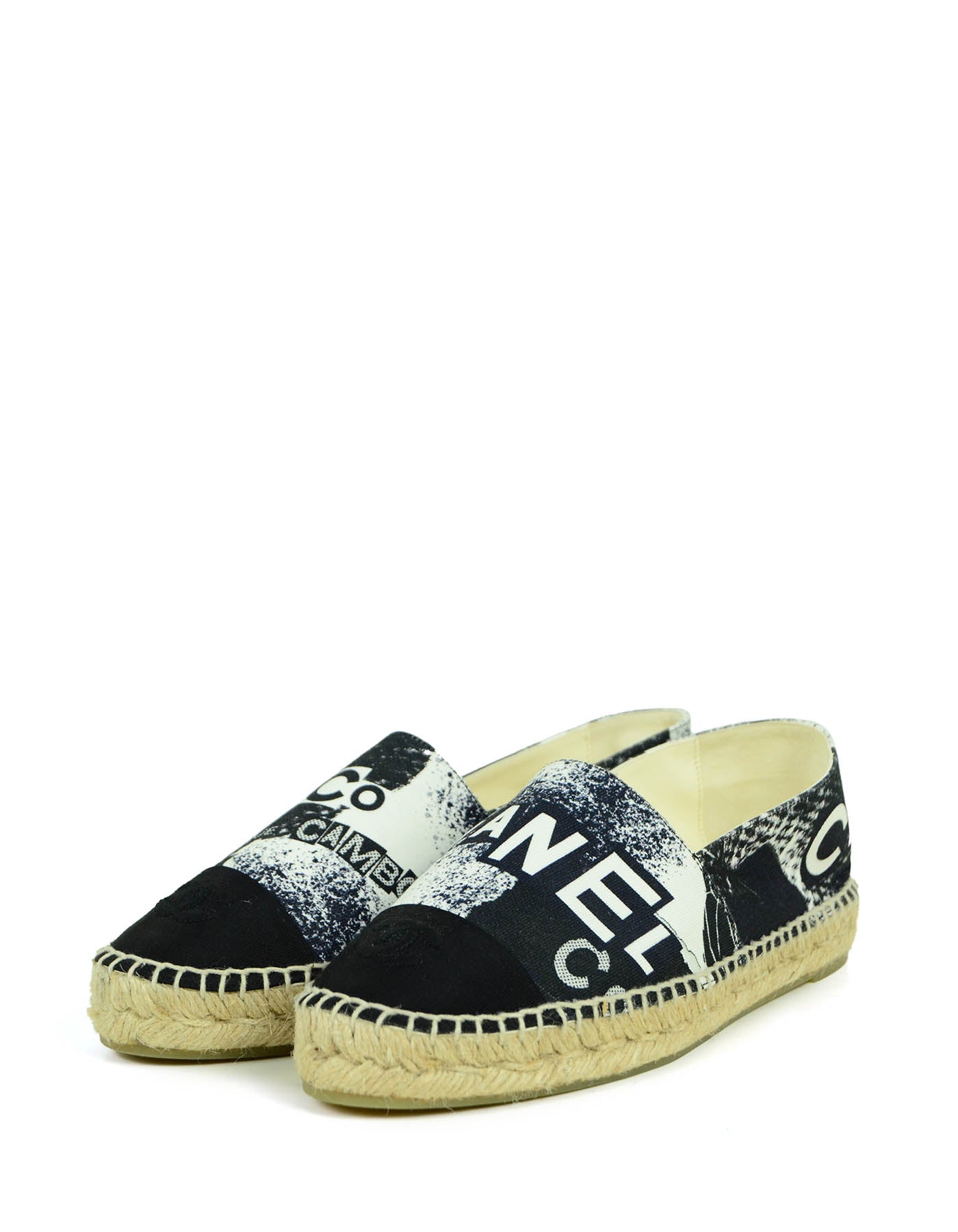 Chanel 2020 Black/White Cambon Logo Print Espadrilles sz 39 Accessory