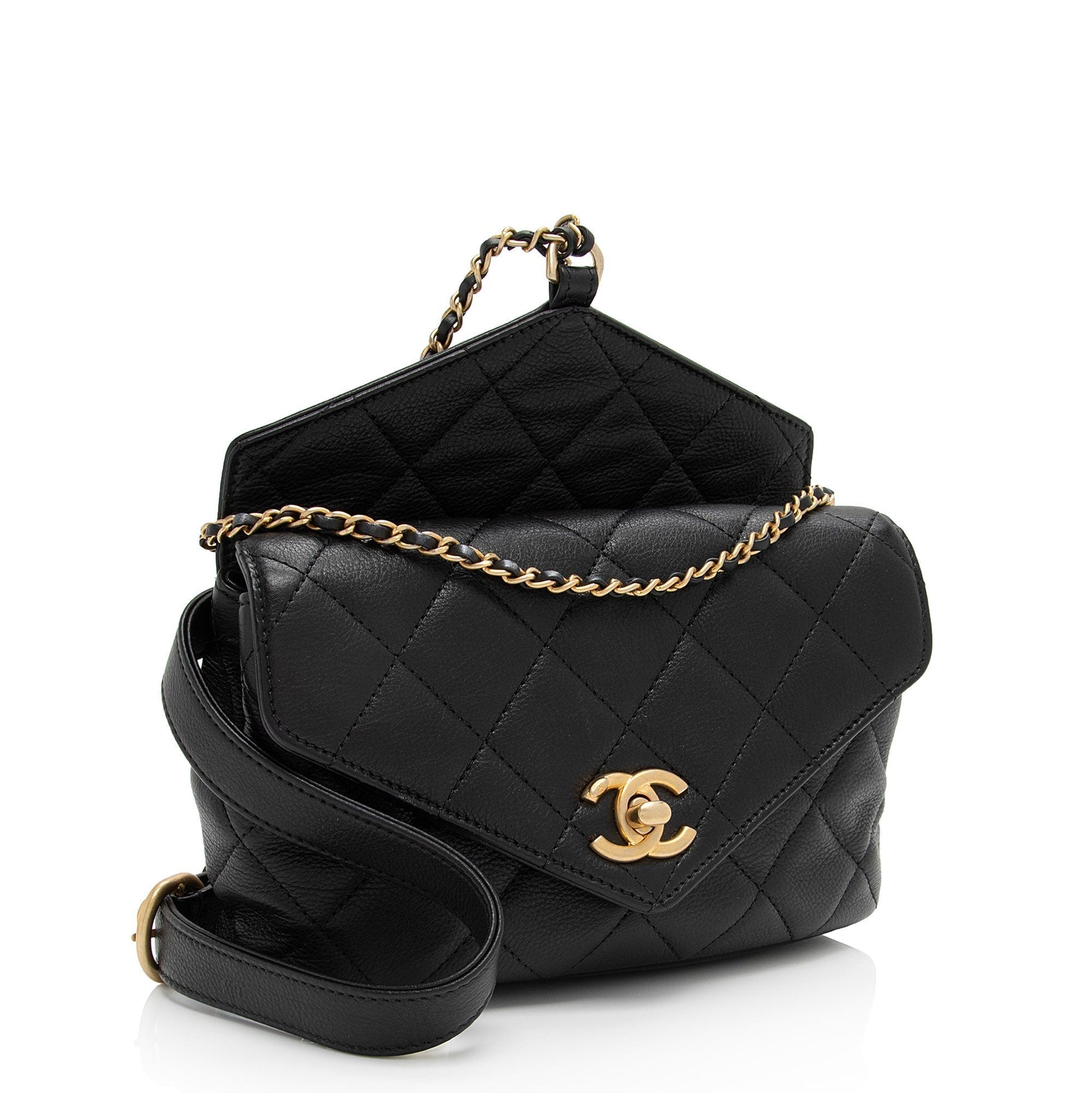 Chanel Calfskin Quilted Carry Chic Flap Waist Handbag