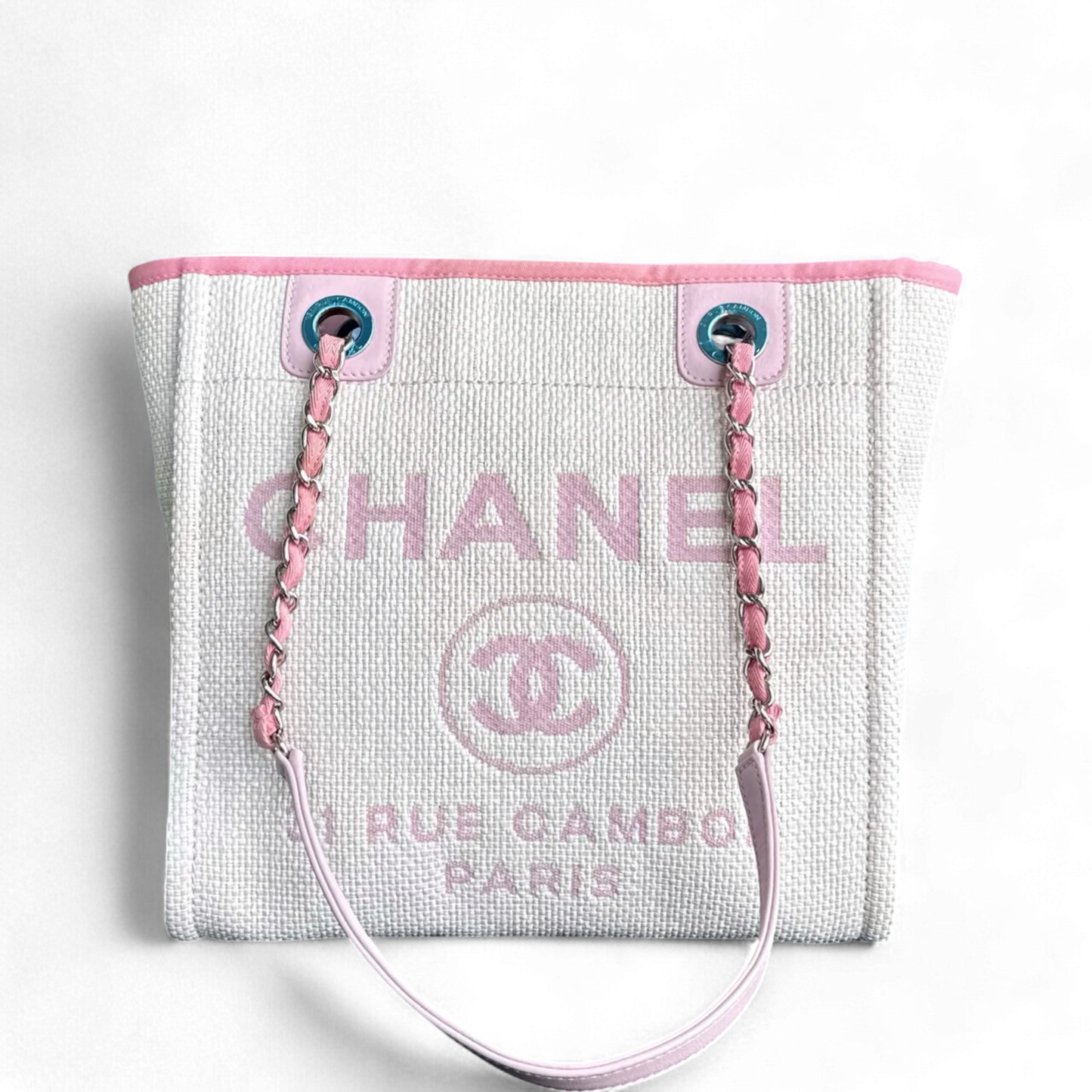 Chanel Deauville - Tote Fabric Hardware Series 21 Pink Silver Tote Bag