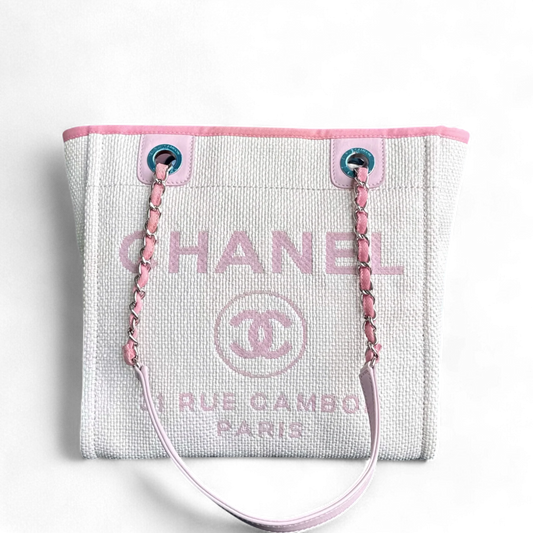 Chanel Deauville - Tote Fabric Hardware Series 21 Pink Silver Tote Bag
