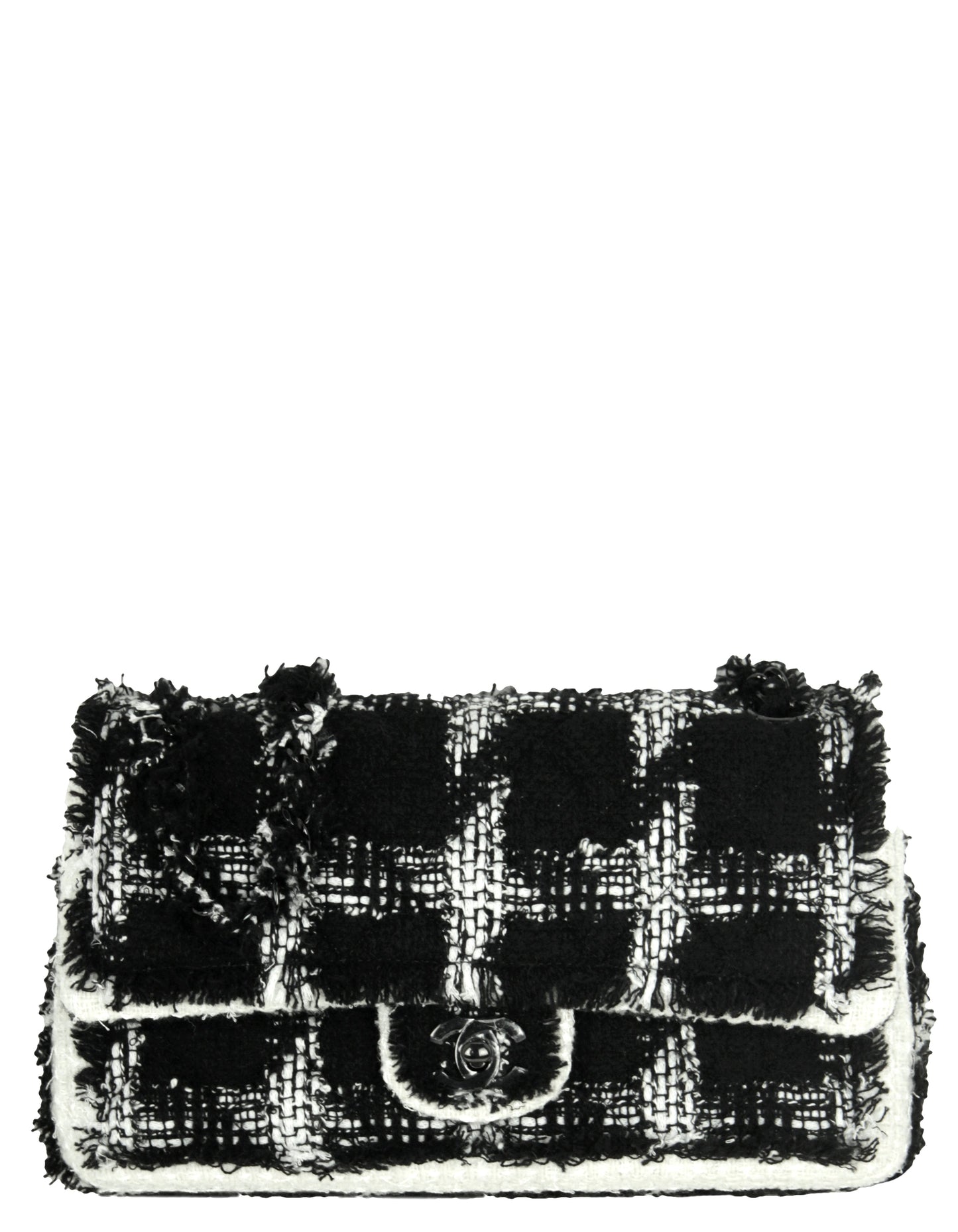 2020 Black/White Tweed Medium Classic Double Flap Bag Signature