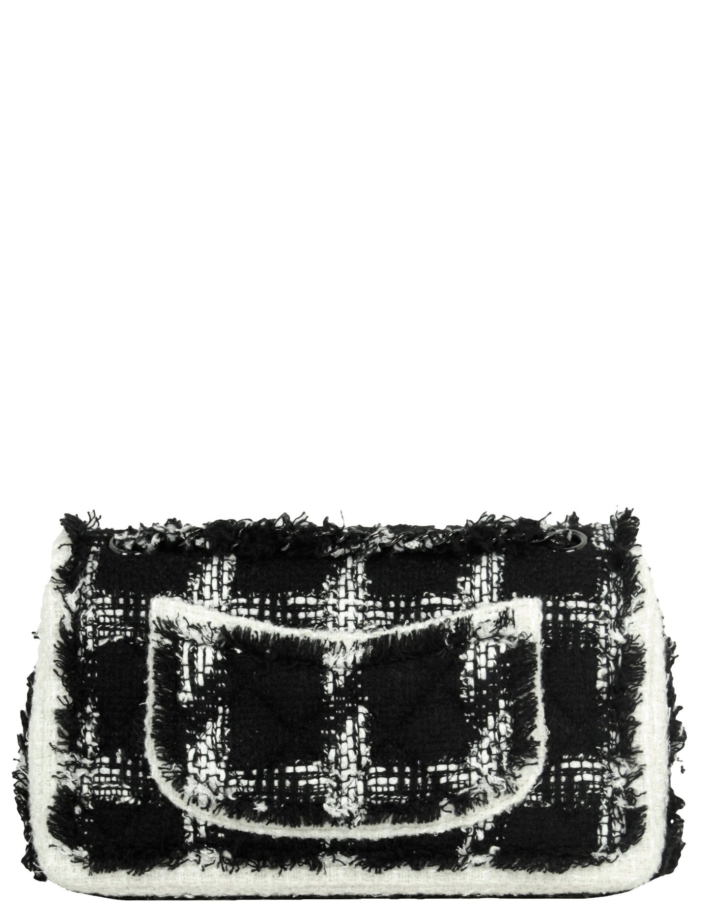 2020 Black/White Tweed Medium Classic Double Flap Bag Signature