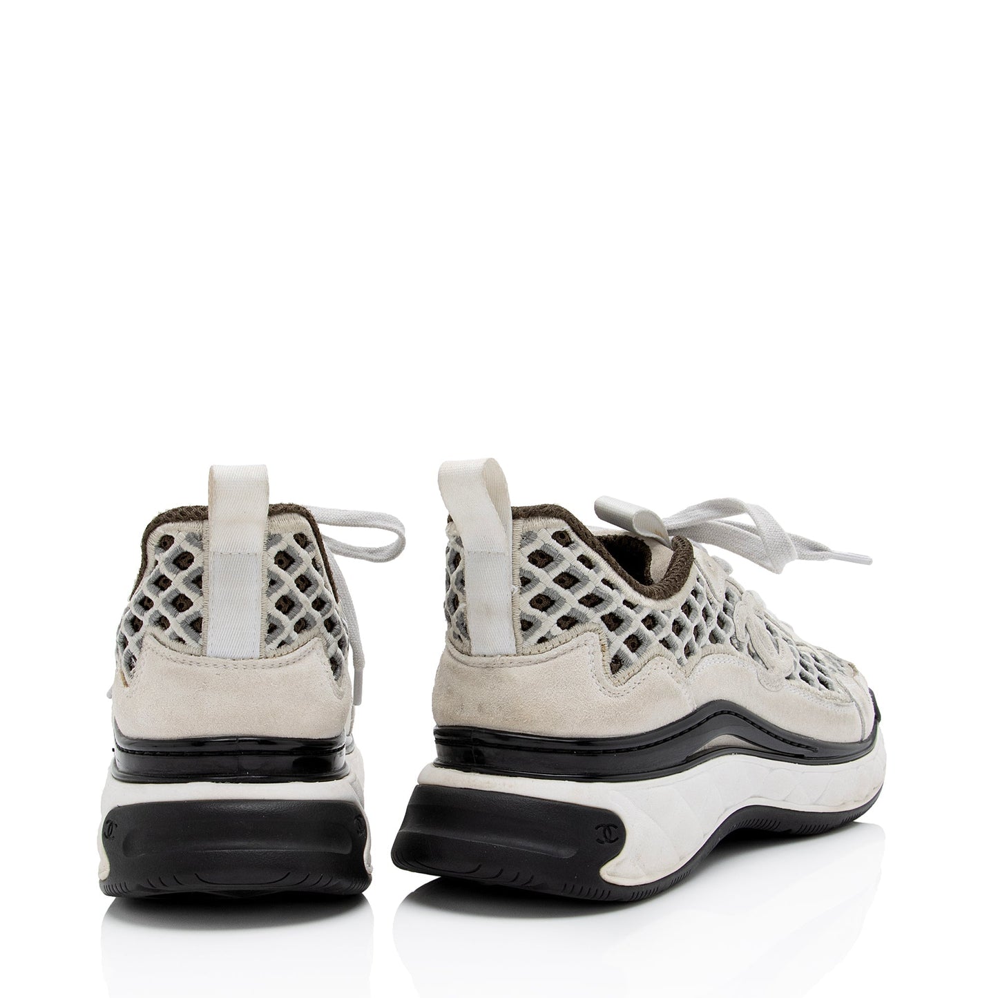 Chanel Suede Calfskin Embroidered CC Sneakers - Size 8 / 38 ()