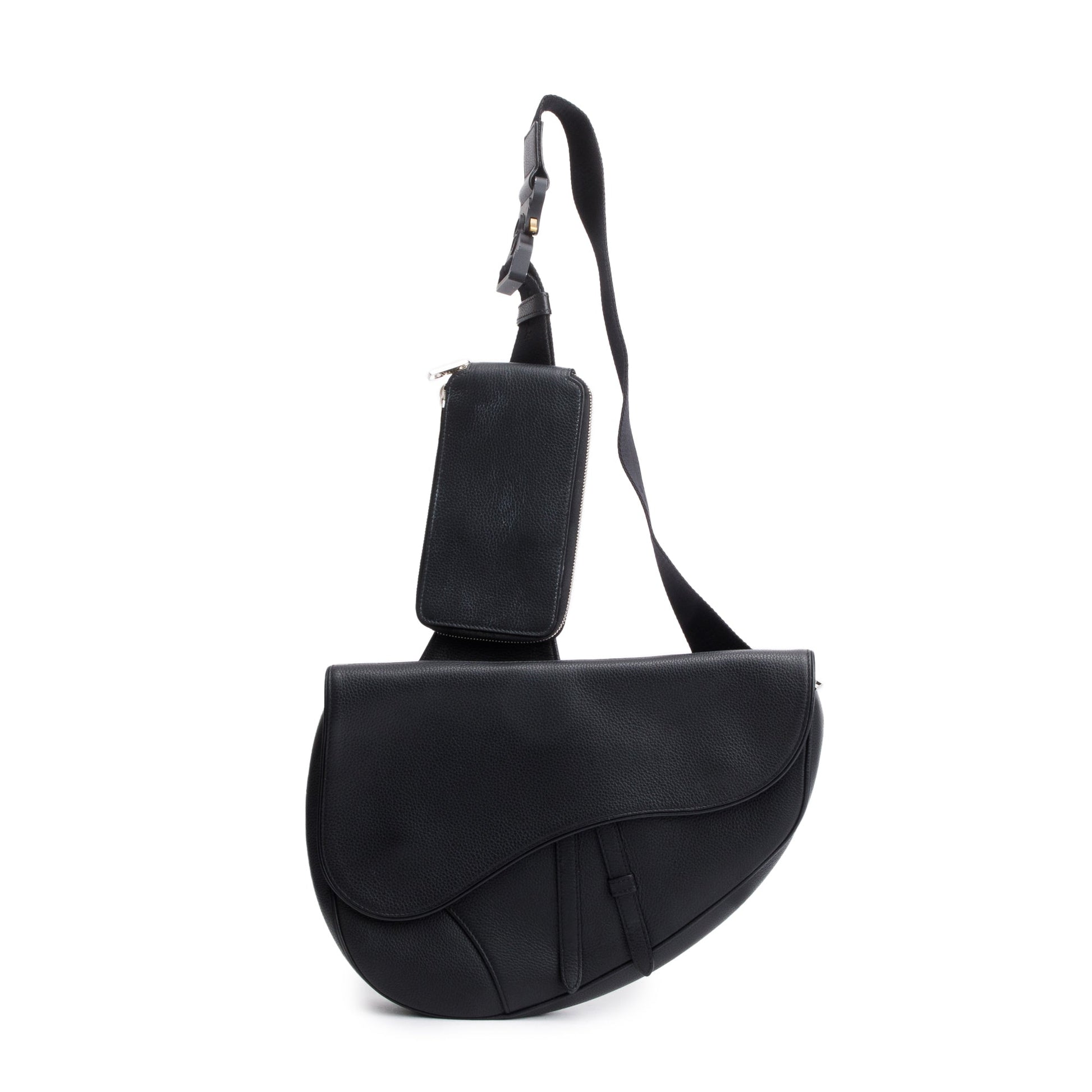 Dior Christian Saddle Bag Leather Black Travel Bag
