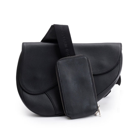 Dior Christian Saddle Bag Leather Black Travel Bag