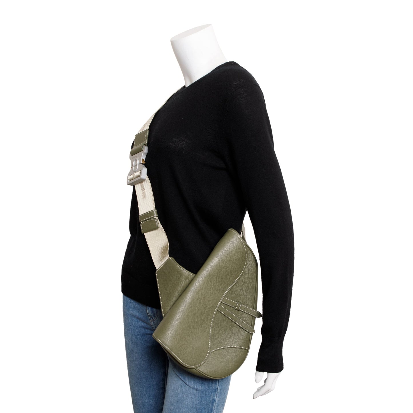 Dior Christian Saddle Bag Leather Green Travel Bag