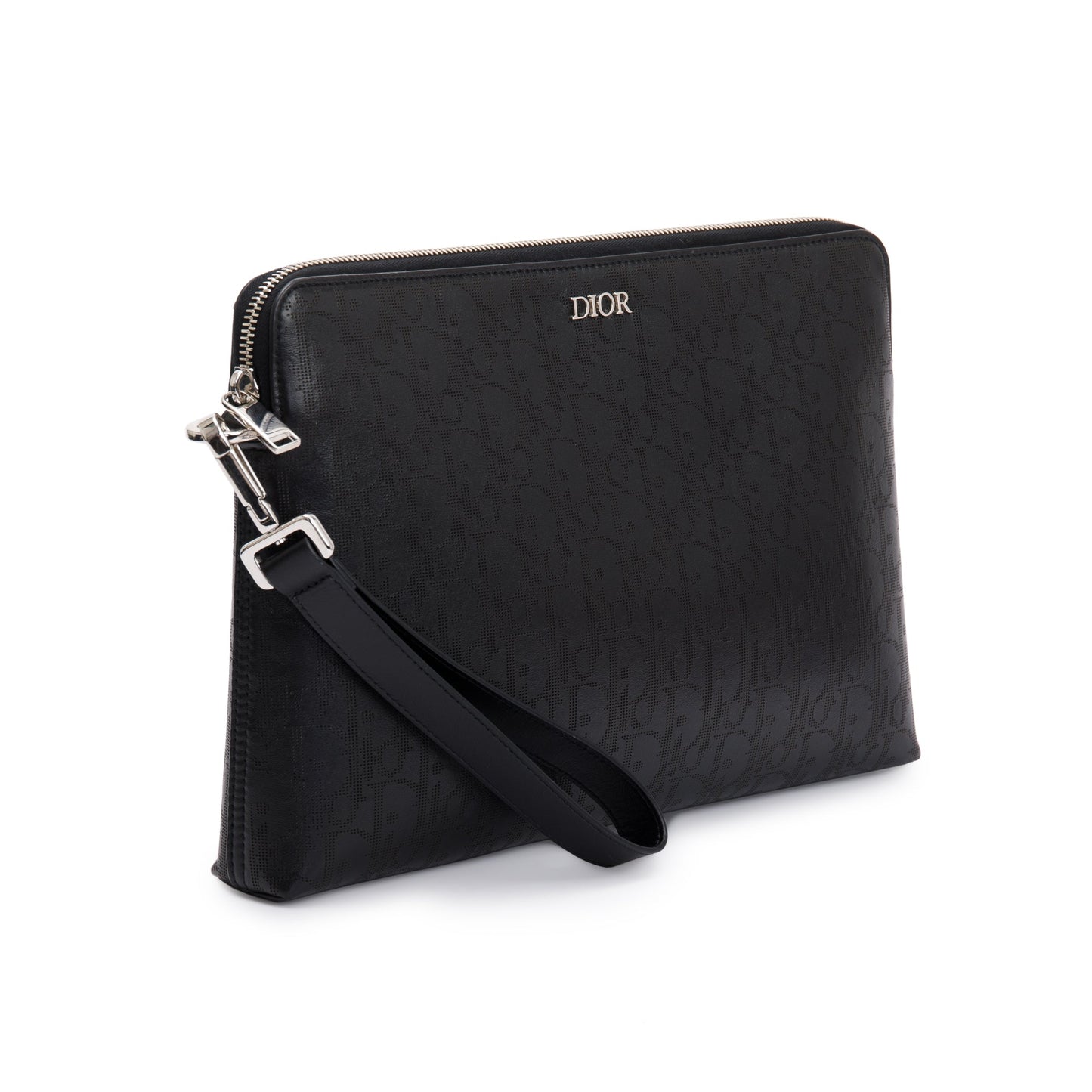 Dior Christian Oblique Galaxy Pouch Handbag Leather Black Travel Bag