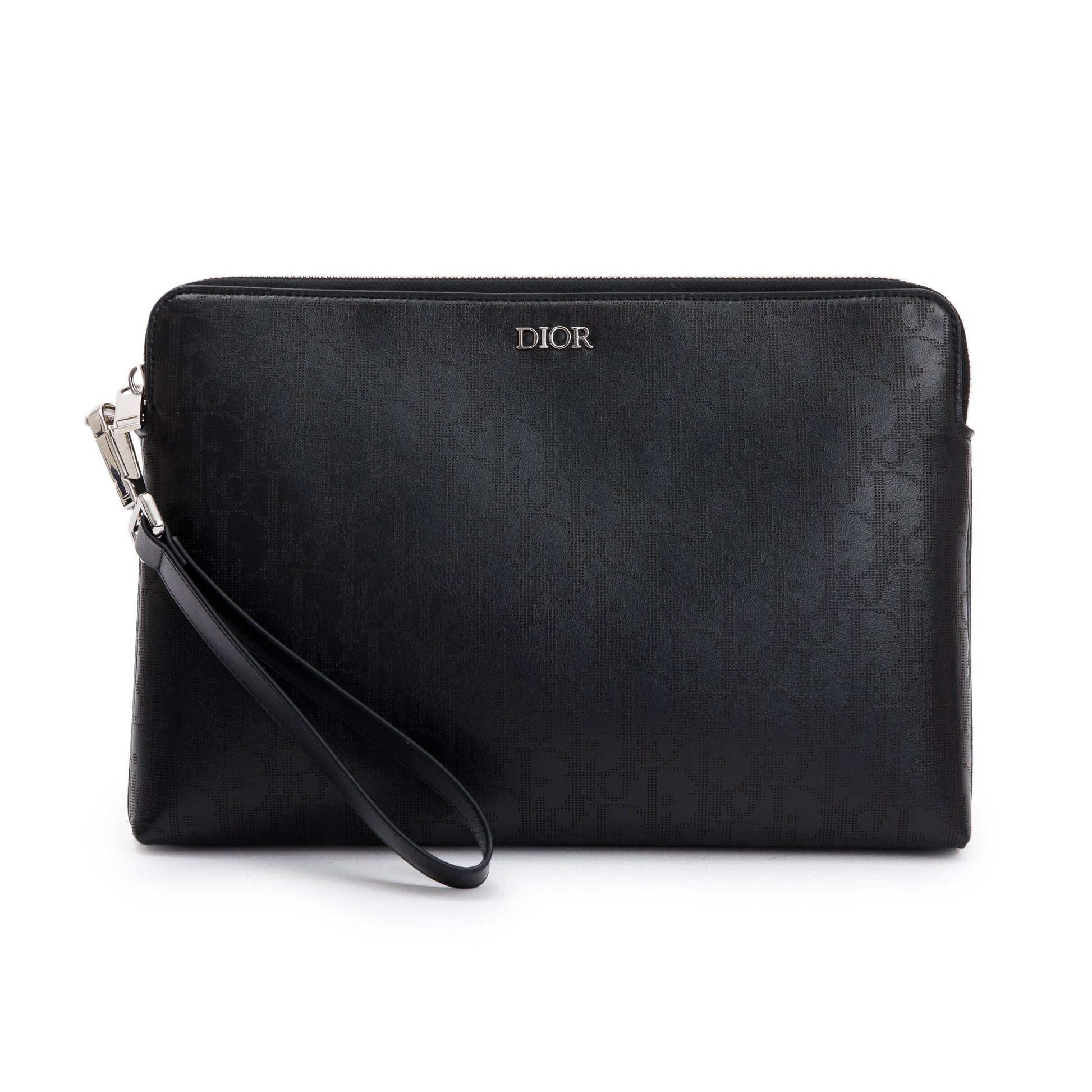 Dior Christian Oblique Galaxy Pouch Handbag Leather Black Travel Bag