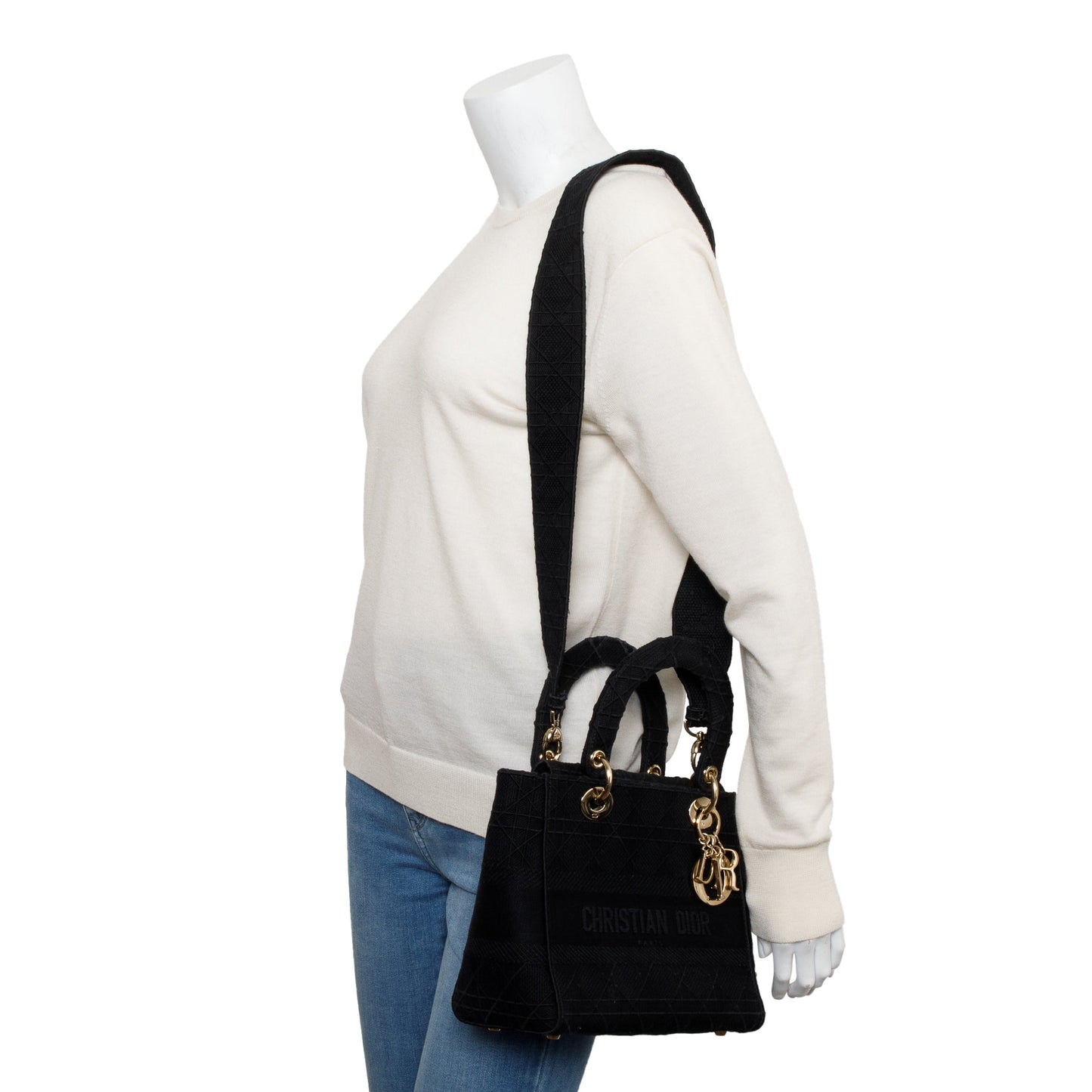 Dior Christian Toile De Jouy Embroidery Lady D Black Medium Travel Bag