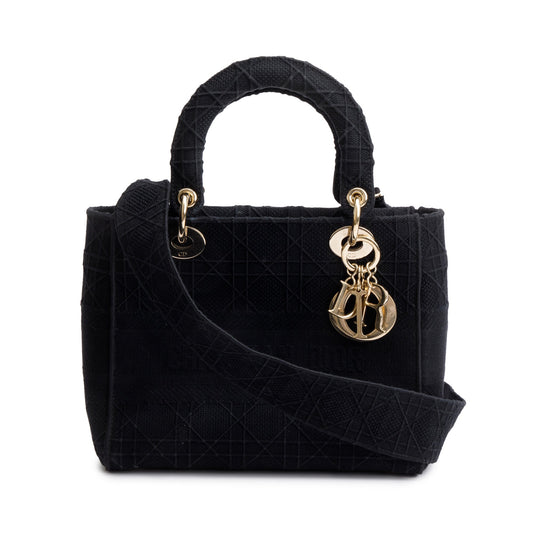 Dior Christian Toile De Jouy Embroidery Lady D Black Medium Travel Bag