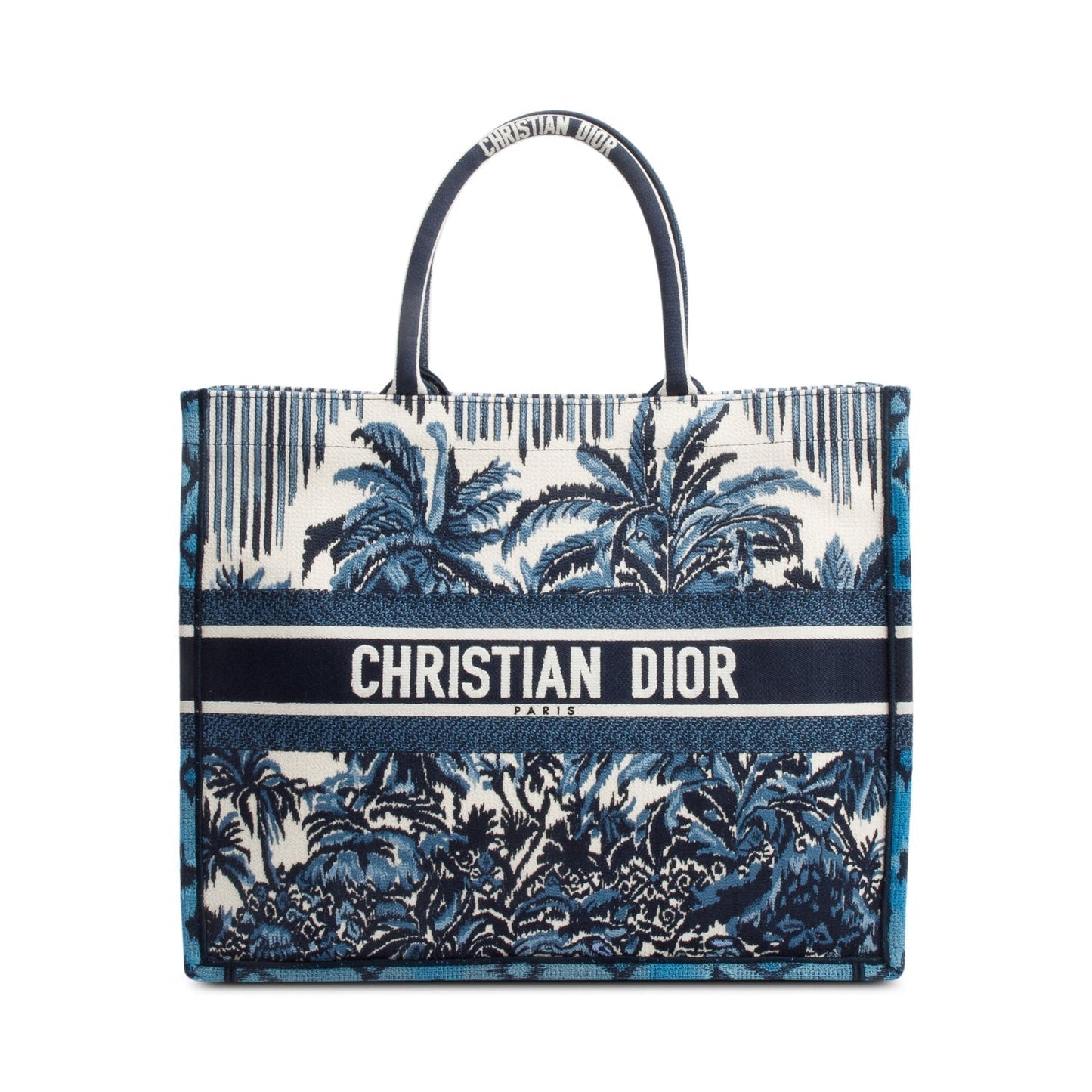 Dior Christian Multicolor Toile De Jouy Palm Tree Blue Large Tote Bag
