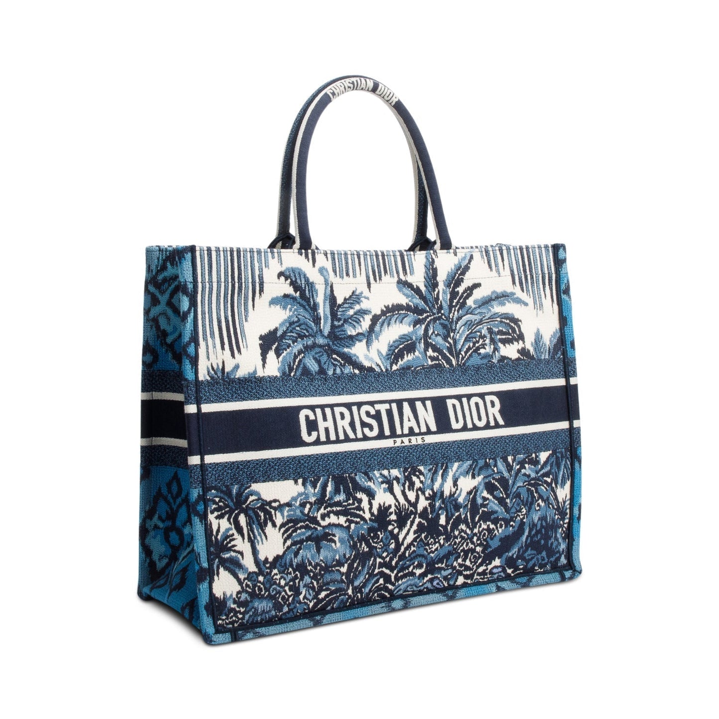 Dior Christian Multicolor Toile De Jouy Palm Tree Blue Large Tote Bag
