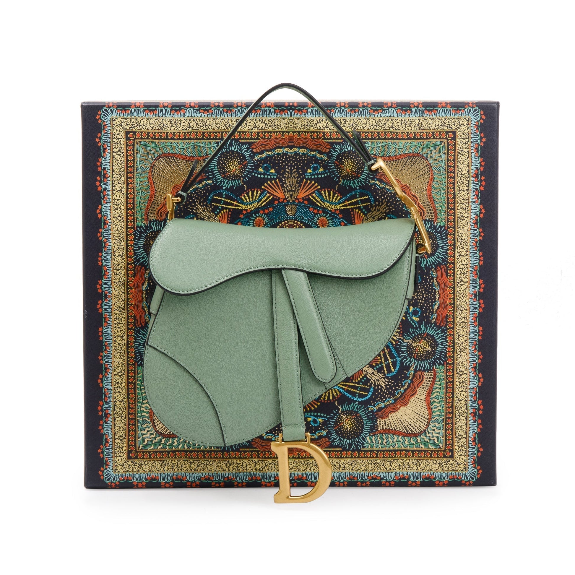 Dior Christian Calfskin Saddle Bag Leather Green Travel Bag