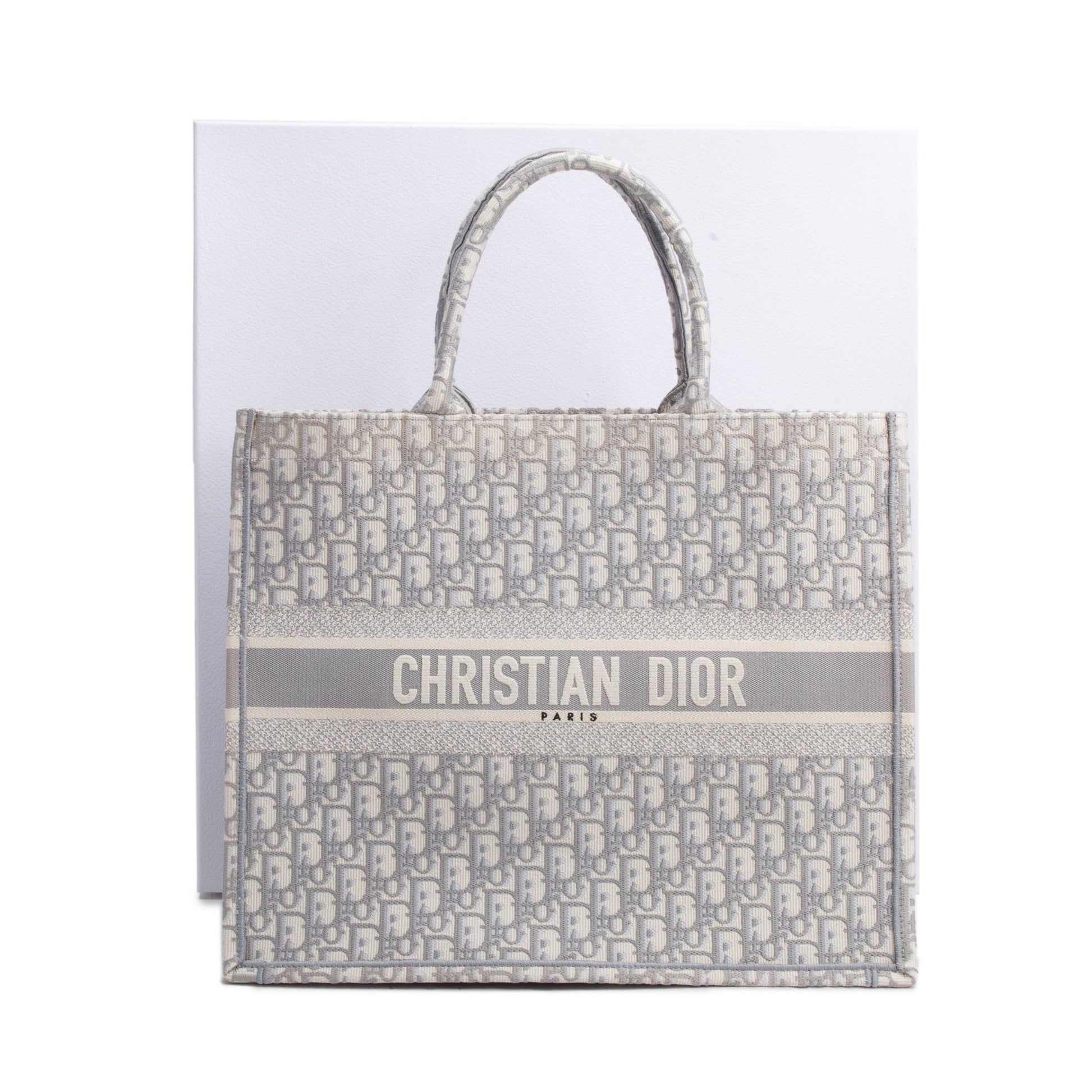 Dior Christian Grey & Neutral Oblique Embroidery Book Large Tote Bag