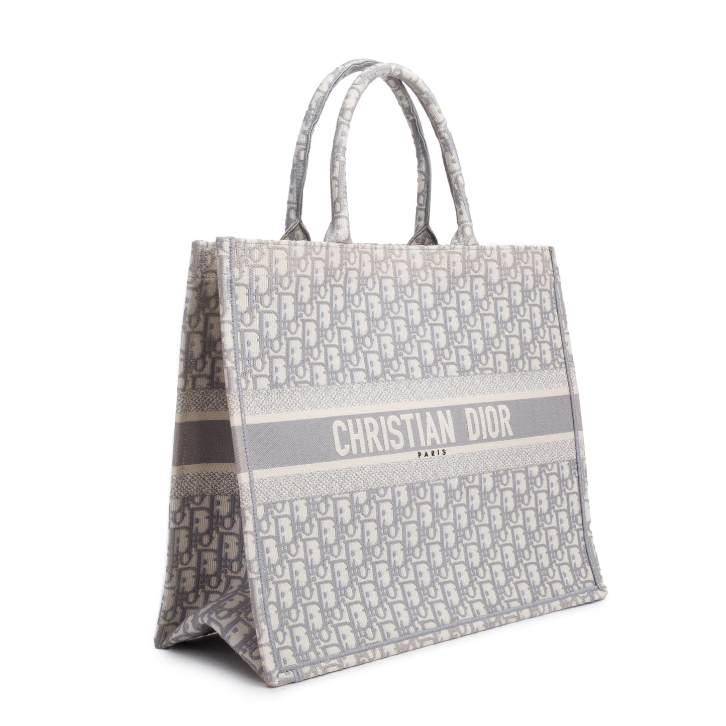 Dior Christian Grey & Neutral Oblique Embroidery Book Large Tote Bag