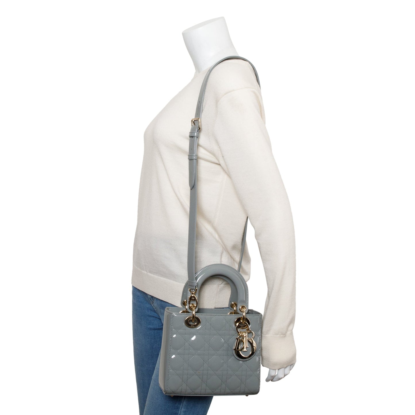 Dior Christian Grey Patent Cannage Lady Bag Leather Small Travel Bag