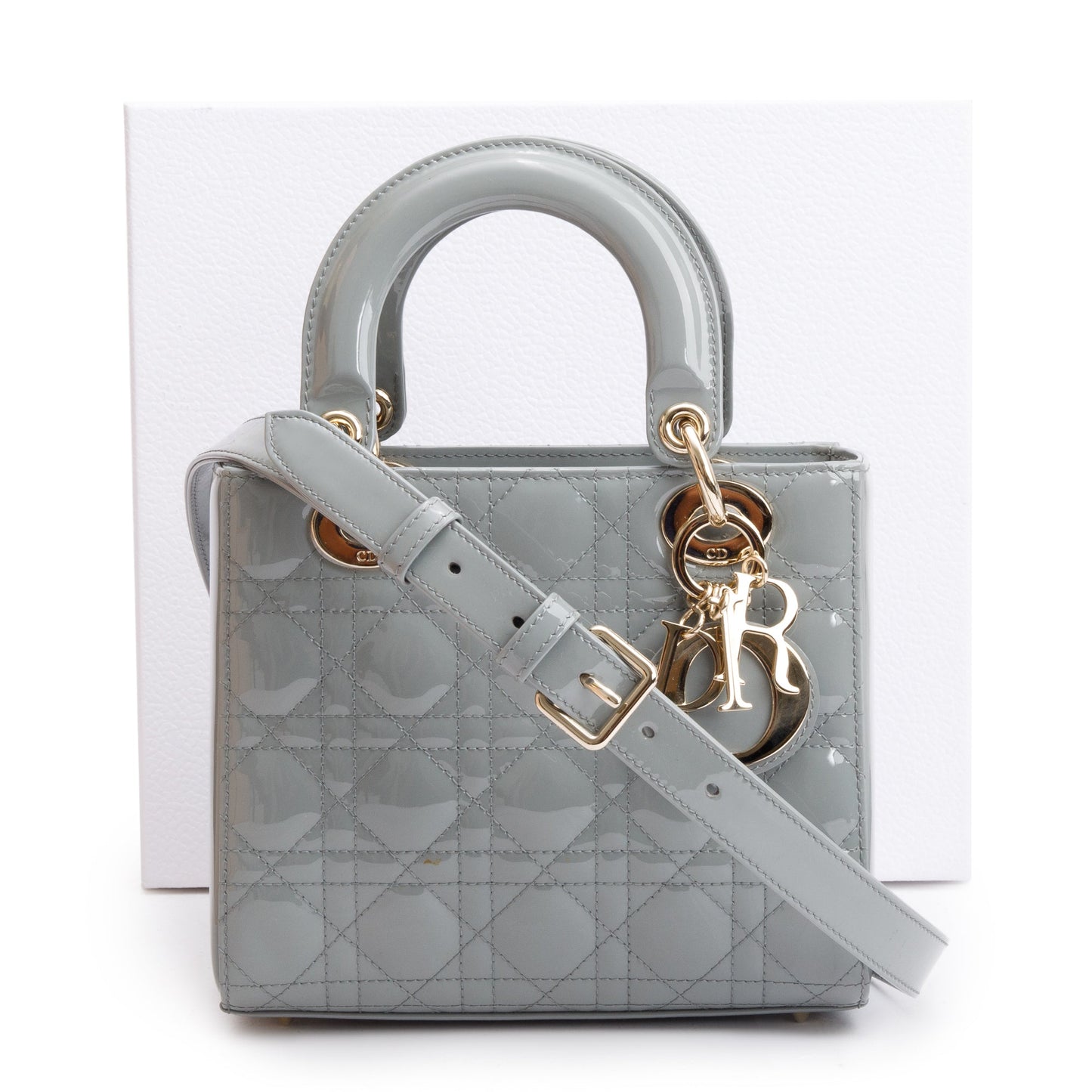 Dior Christian Grey Patent Cannage Lady Bag Leather Small Travel Bag