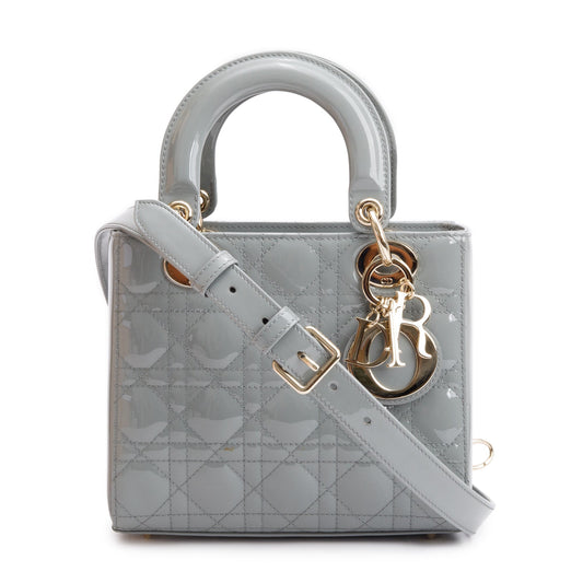 Dior Christian Grey Patent Cannage Lady Bag Leather Small Travel Bag