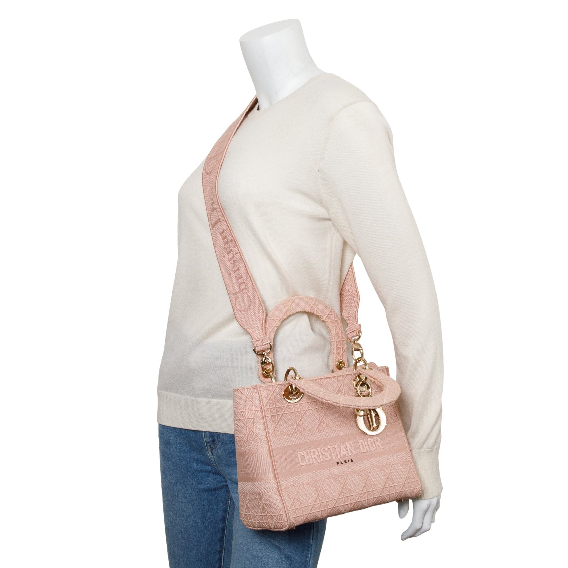Dior Christian Cannage Lady D Lite Bag Pink Medium Travel Bag