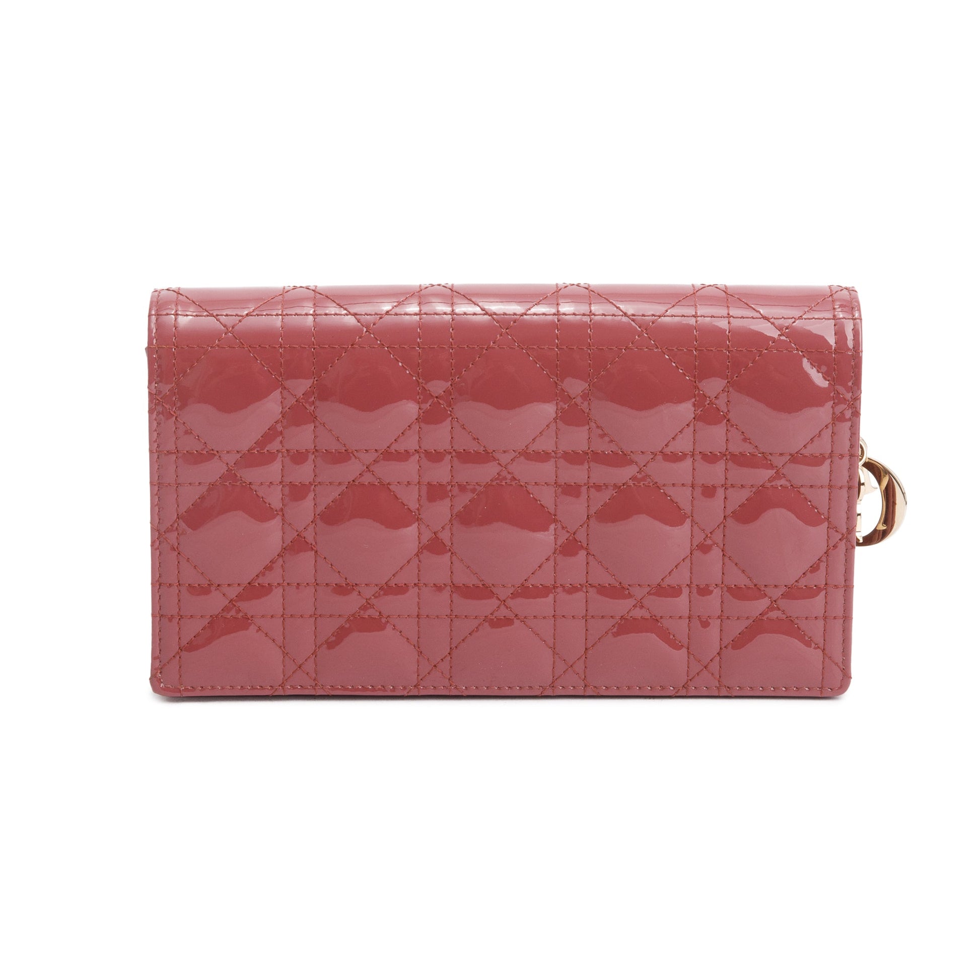 Dior Christian Cannage Patent Lady Pouch Handbag Leather Pink Travel Bag