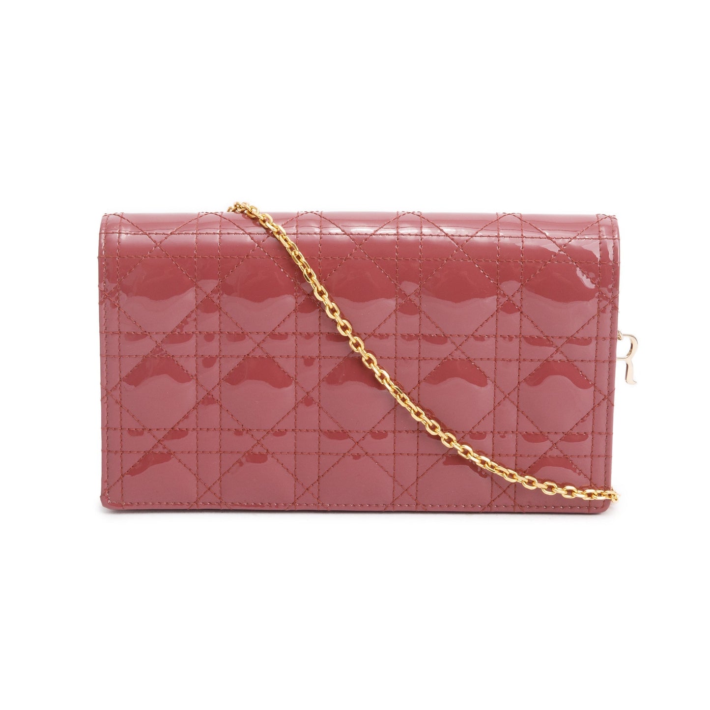 Dior Christian Cannage Patent Lady Pouch Handbag Leather Pink Travel Bag