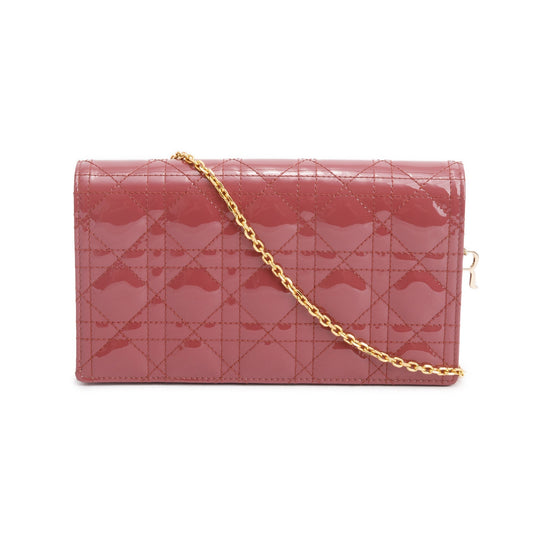 Dior Christian Cannage Patent Lady Pouch Handbag Leather Pink Travel Bag
