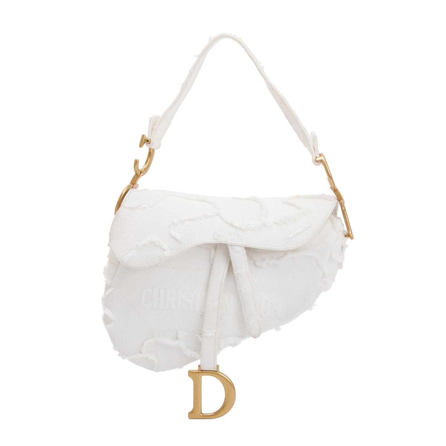 Dior Christian Embroidered Camouflage Medium Saddle Bag Canvas White Travel Bag