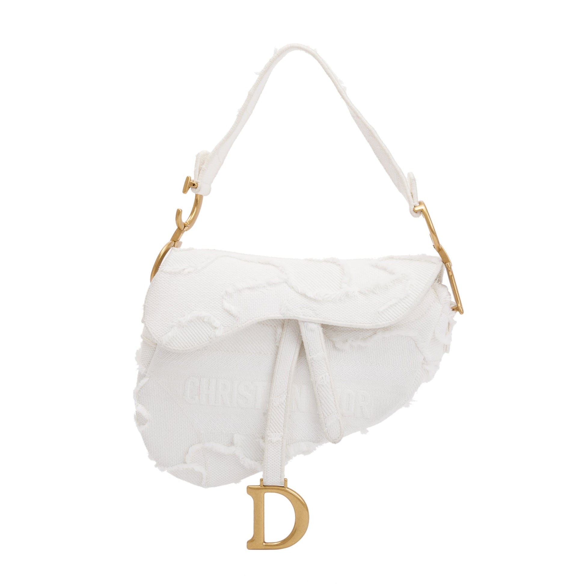 Dior Christian Embroidered Camouflage Medium Saddle Bag Canvas White Travel Bag