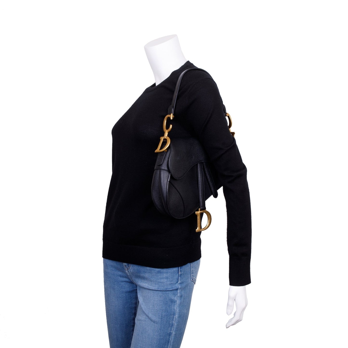 Dior Christian Grained Calfskin Saddle Bag Leather Black Travel Bag