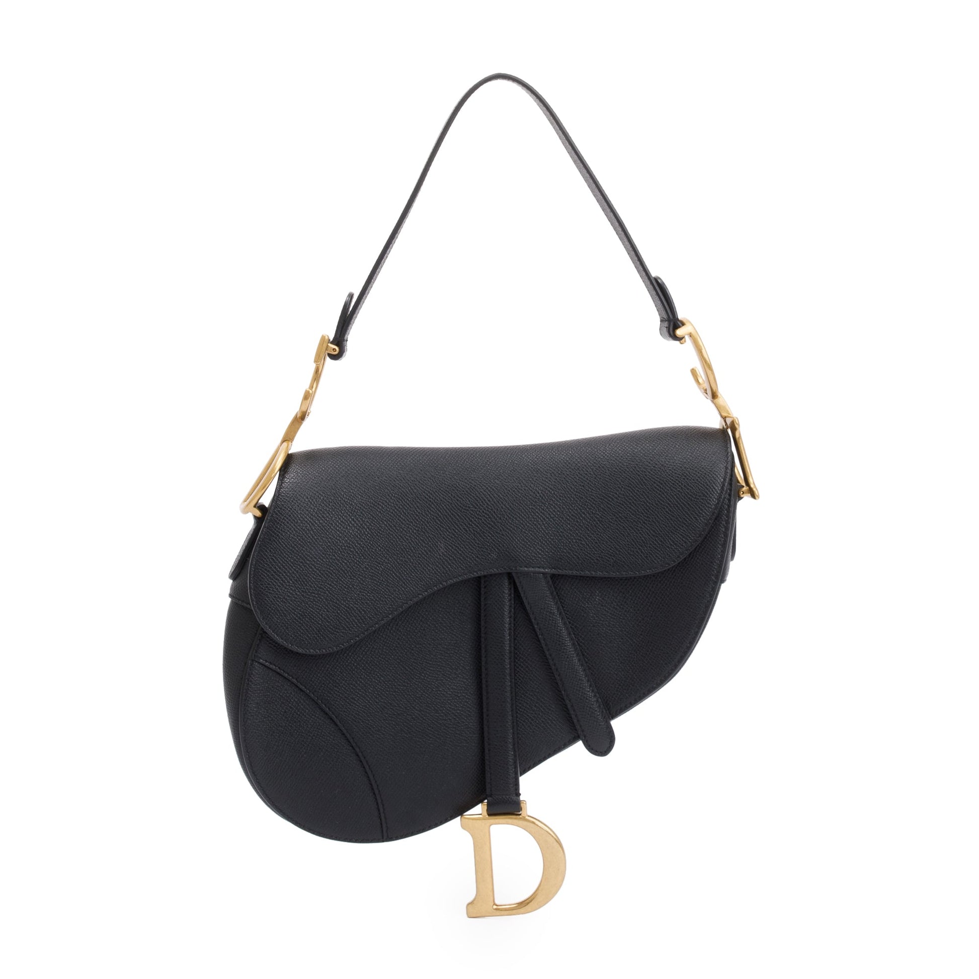 Dior Christian Grained Calfskin Saddle Bag Leather Black Travel Bag
