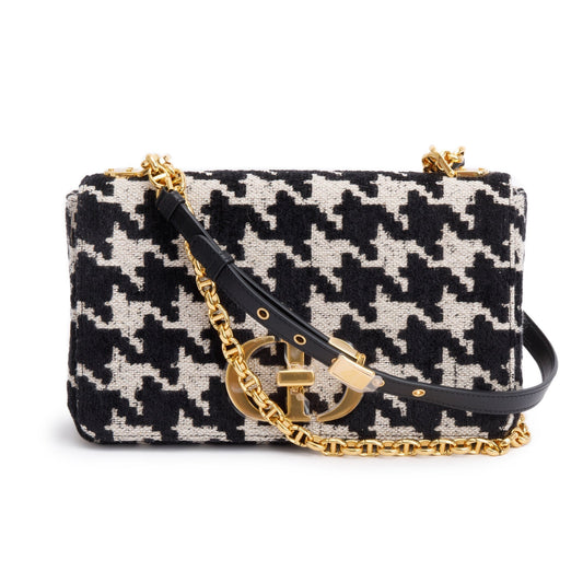 Dior Christian Technical Macro Houndstooth Medium Caro Bag Canvas Black Travel Bag