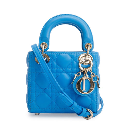 Dior Christian Micro Lady Bag Leather Blue Travel Bag