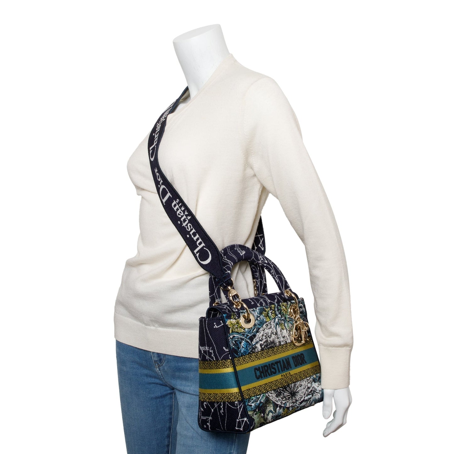 Dior Christian Multicolor Zodiac Embroidery Lady D Lite Blue Medium Travel Bag