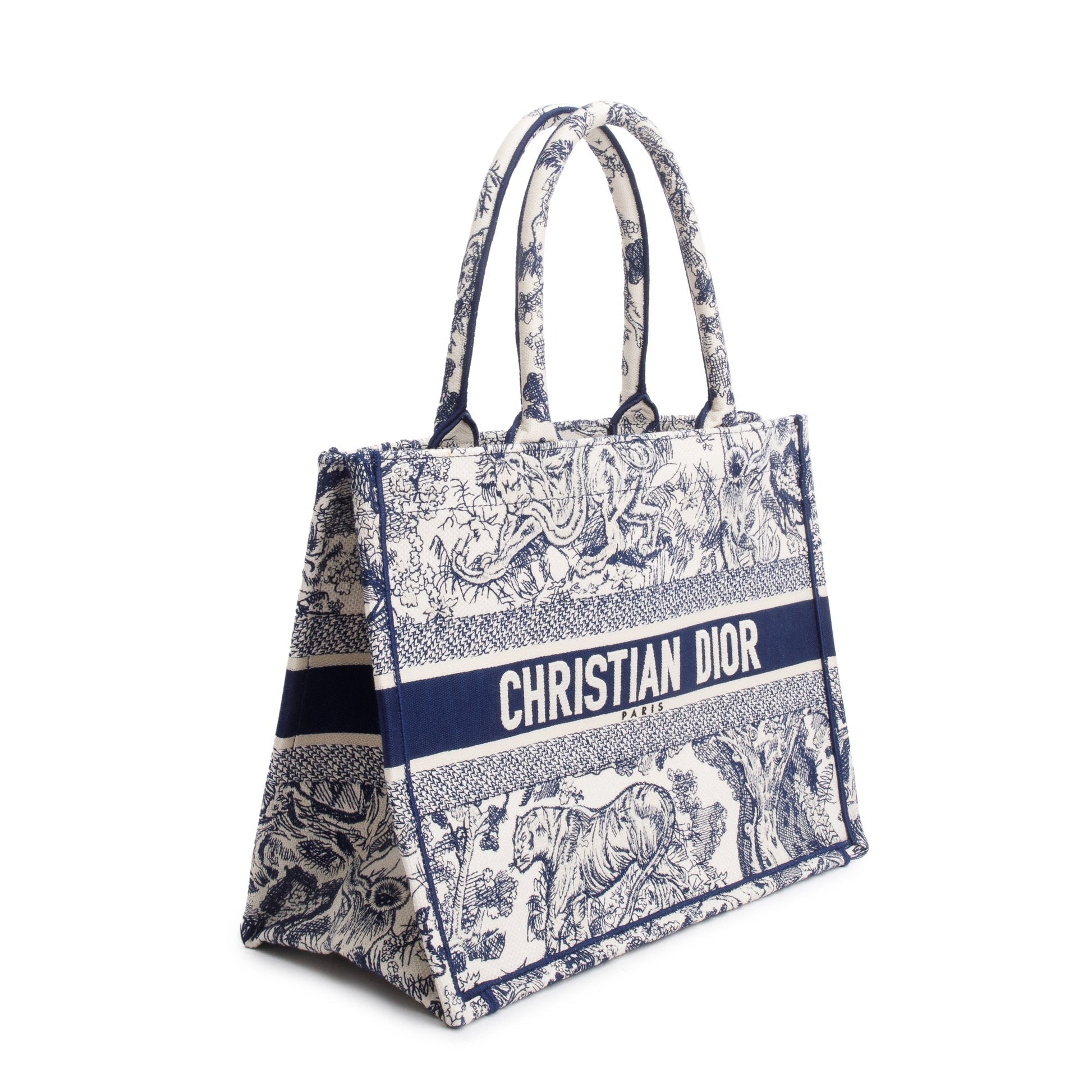 Dior Christian Ecru And Toile De Juy iviera Blue Medium Tote Bag