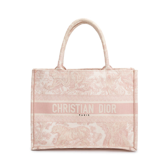 Dior Christian Ecru And Toile De Jouy Embroidery Pink Medium Tote Bag