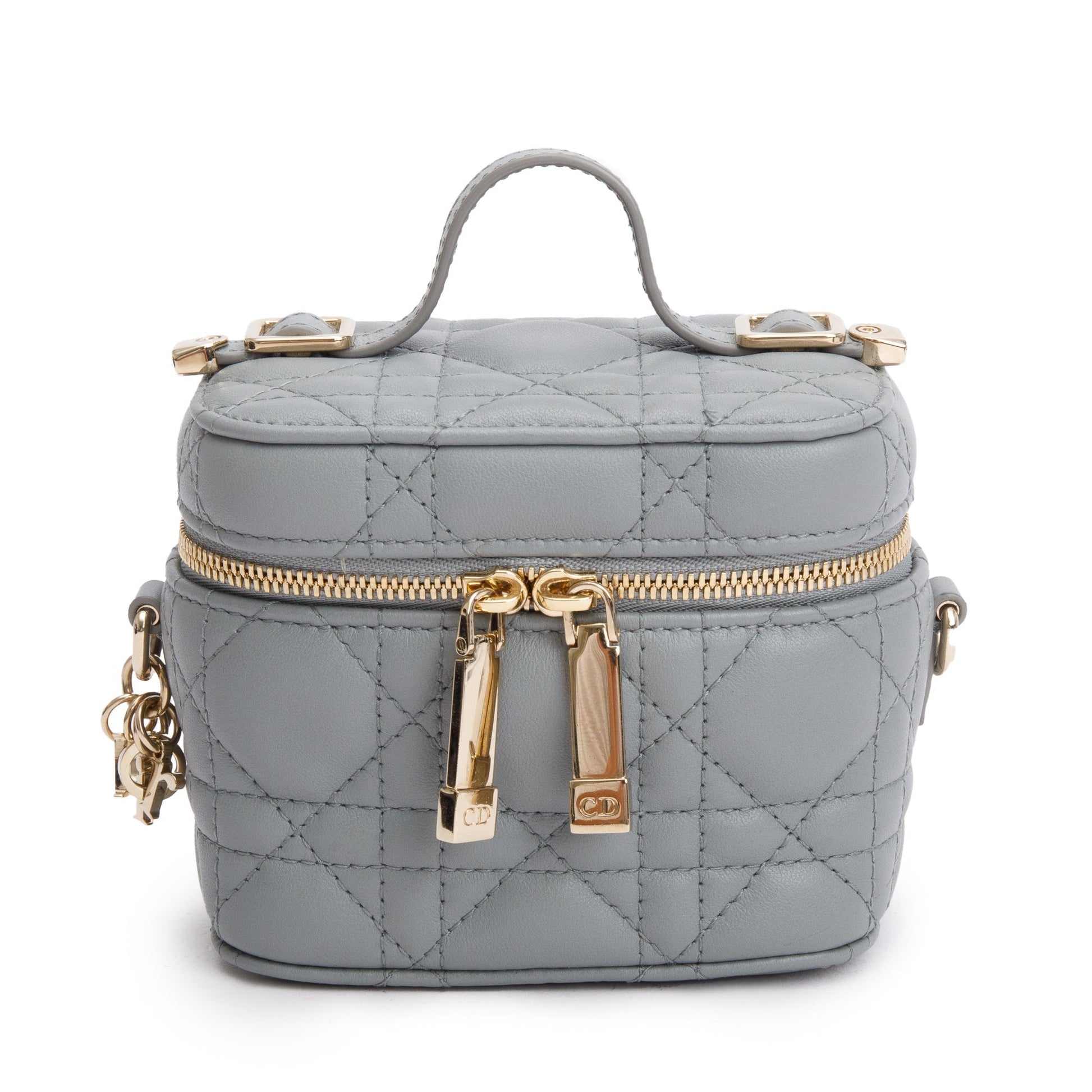 Dior Christian Grey Cannage Micro Lady Vanity Case Leather Travel Bag