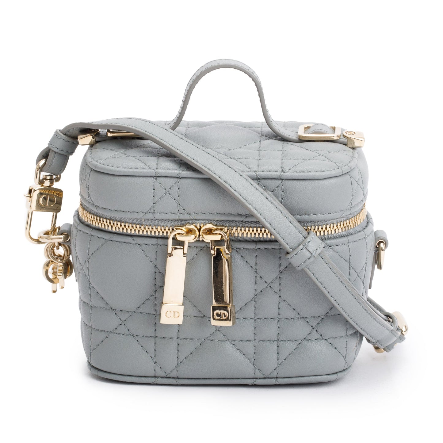 Dior Christian Grey Cannage Micro Lady Vanity Case Leather Travel Bag