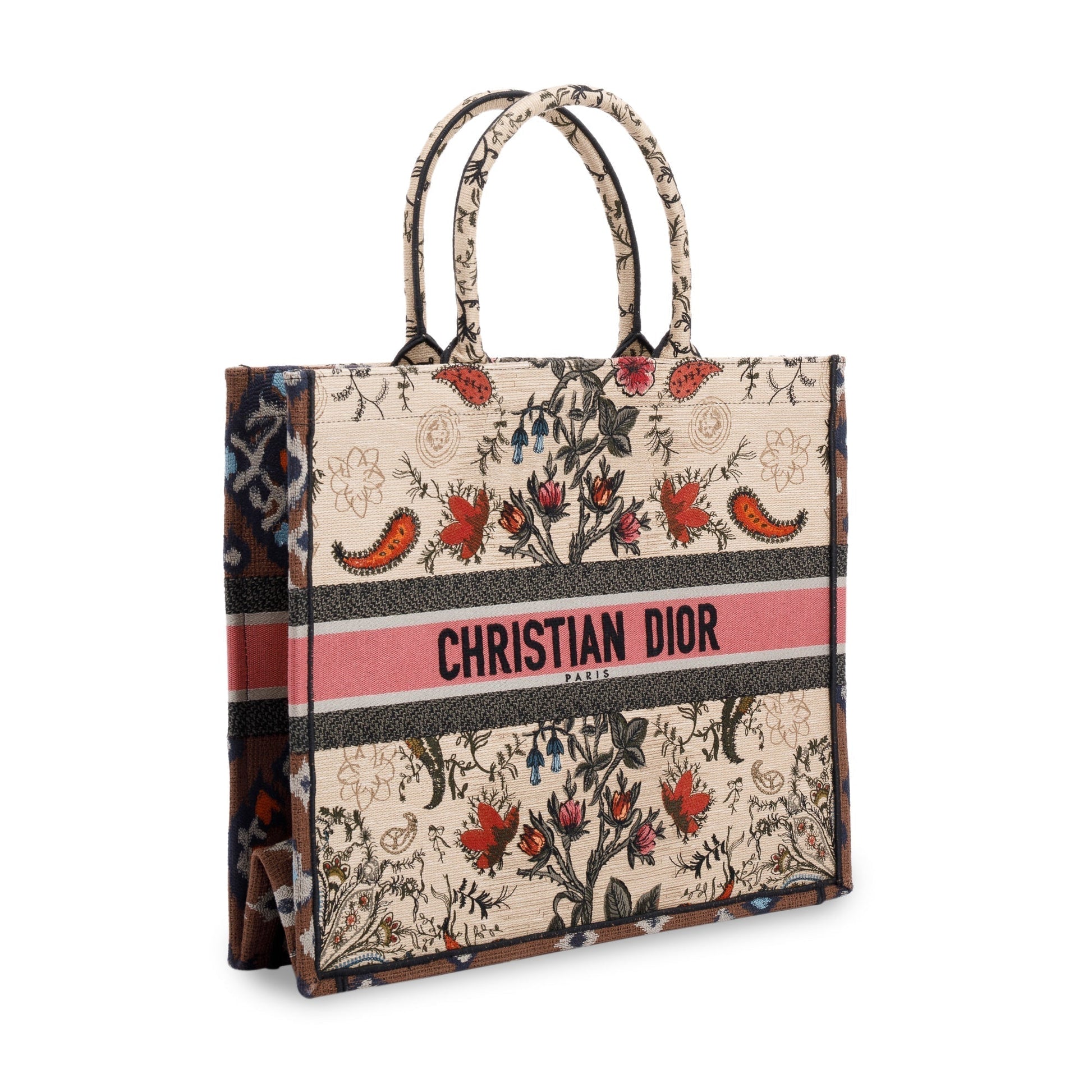 Dior Christian Broderie Flowers Book Tote Handbag Large Tote Bag