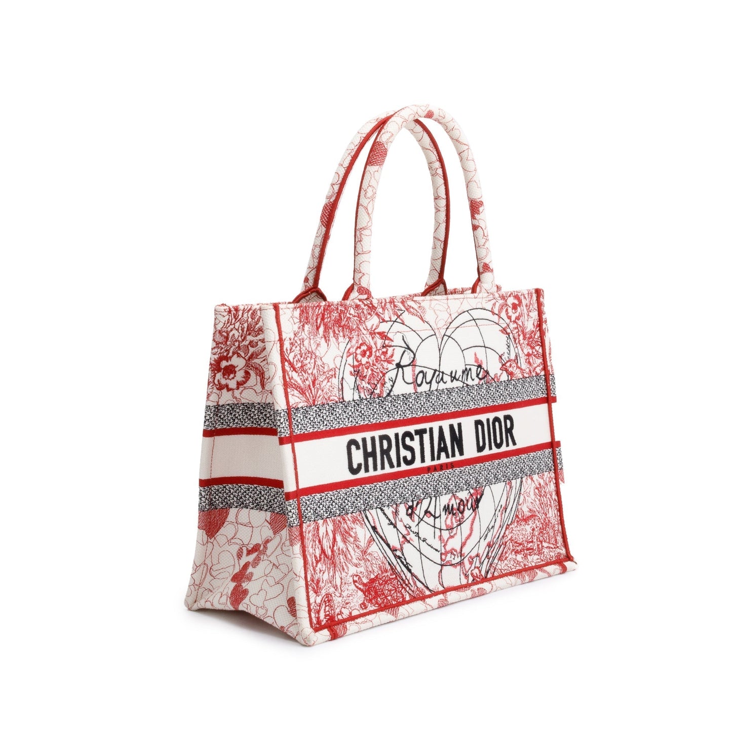 Dior Christian & Royaume D'Amour Embroidery Book Tote White Red Tote Bag