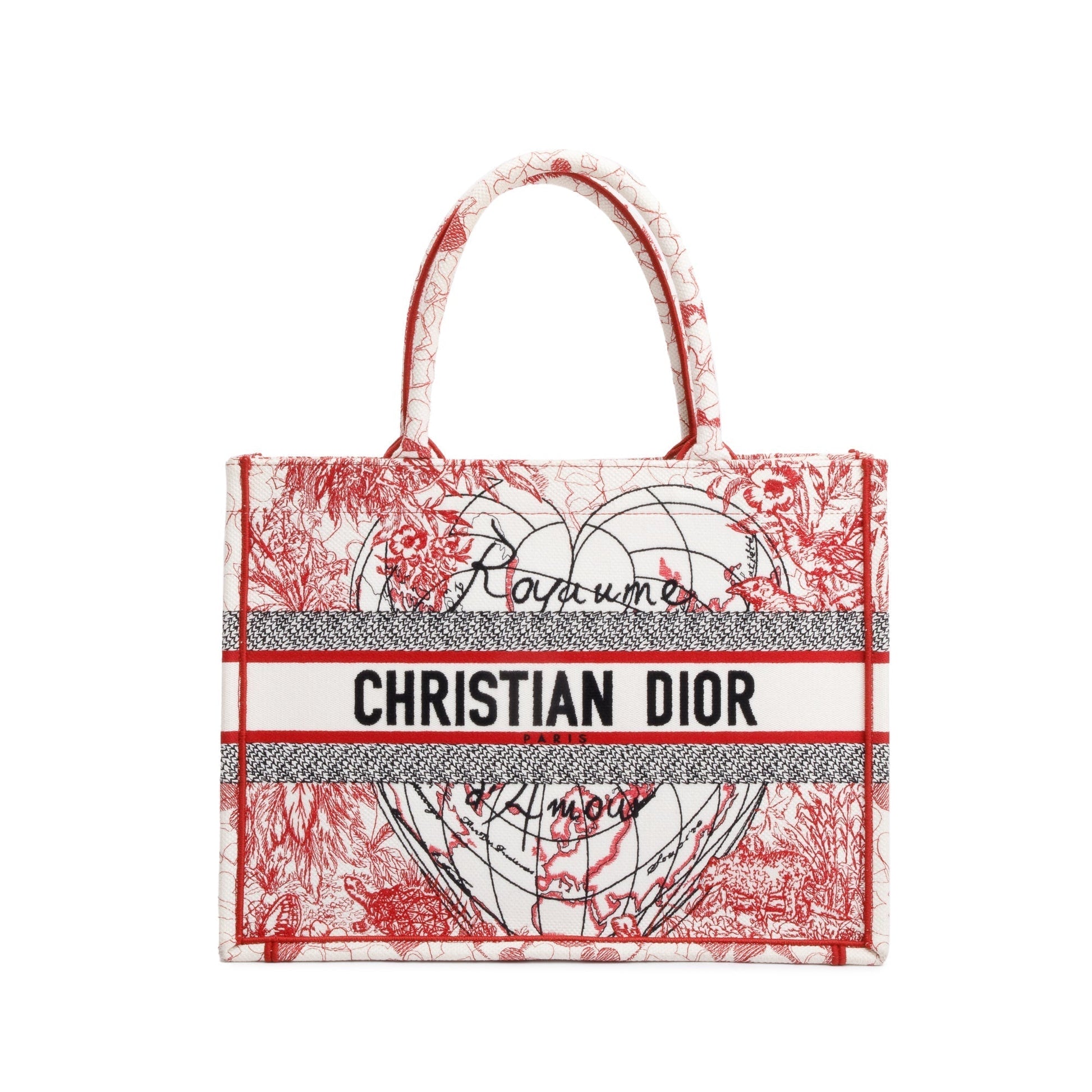 Dior Christian & Royaume D'Amour Embroidery Book Tote White Red Tote Bag