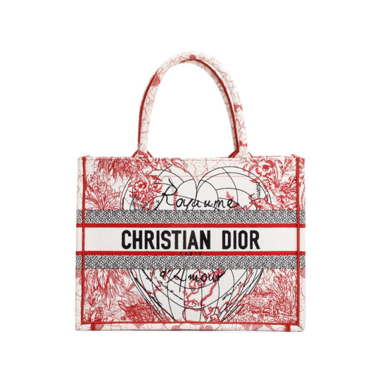 Dior Christian & Royaume D'Amour Embroidery Book Tote White Red Tote Bag