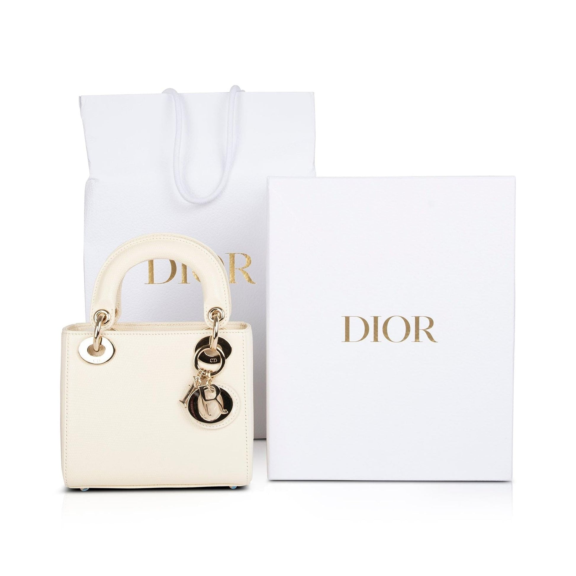 Dior Christian Lizard Lady Bag White Mini Travel Bag