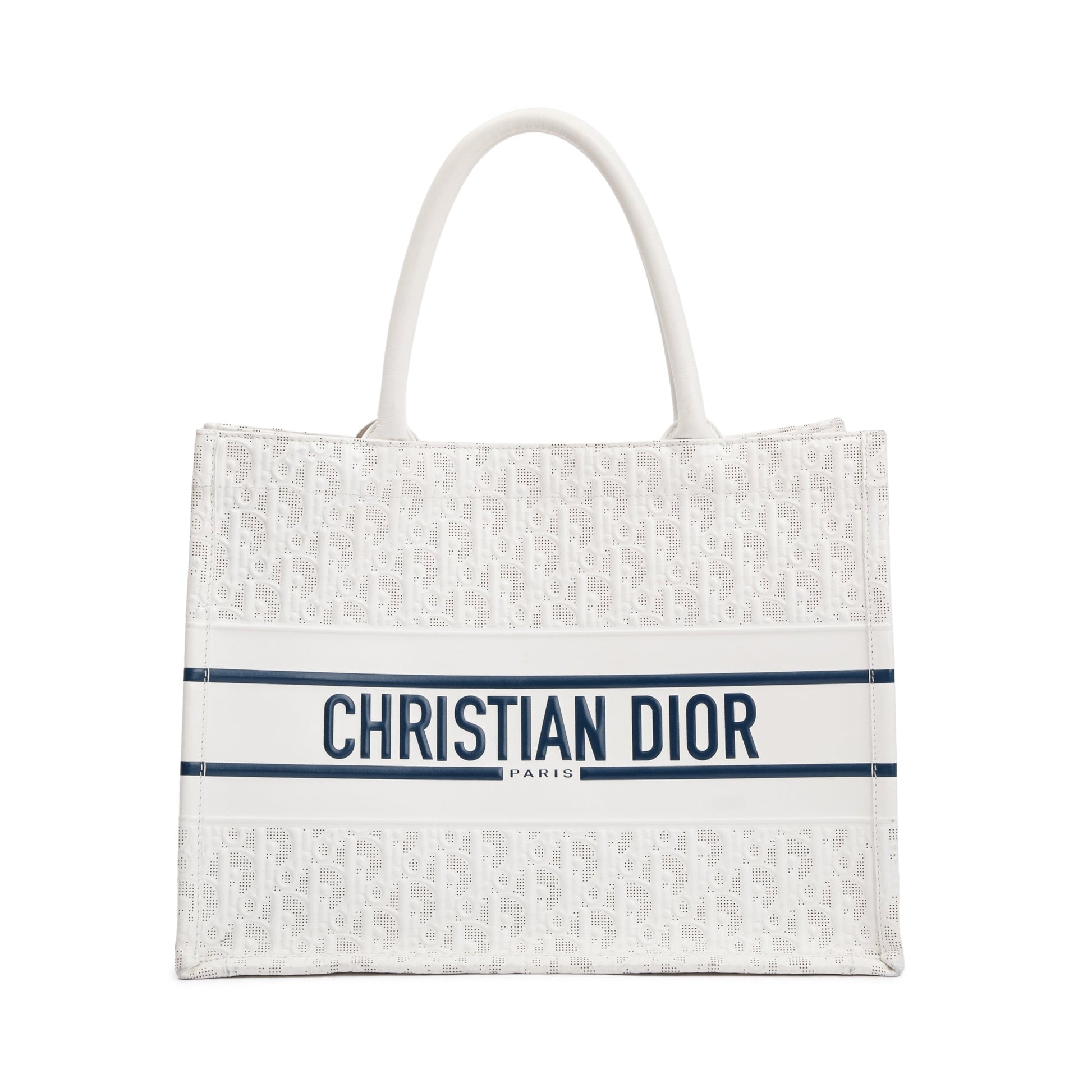 Dior Christian Oblique Embossed Book Tote Handbag Leather White Tote Bag