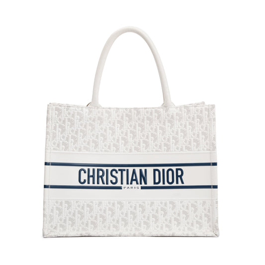 Dior Christian Oblique Embossed Book Tote Handbag Leather White Tote Bag