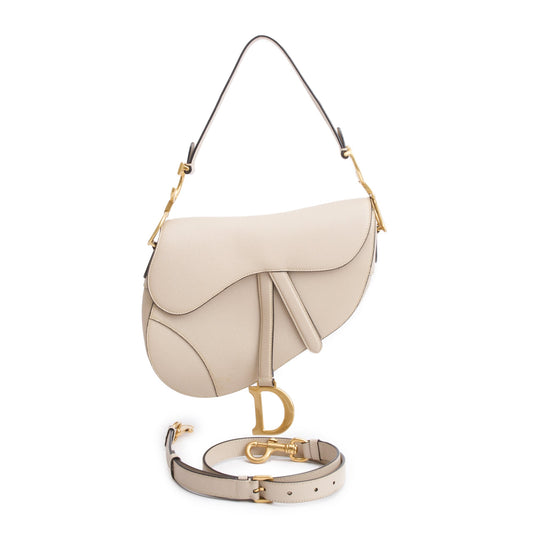 Dior Christian Grained Calfskin Saddle Bag Leather Beige Travel Bag