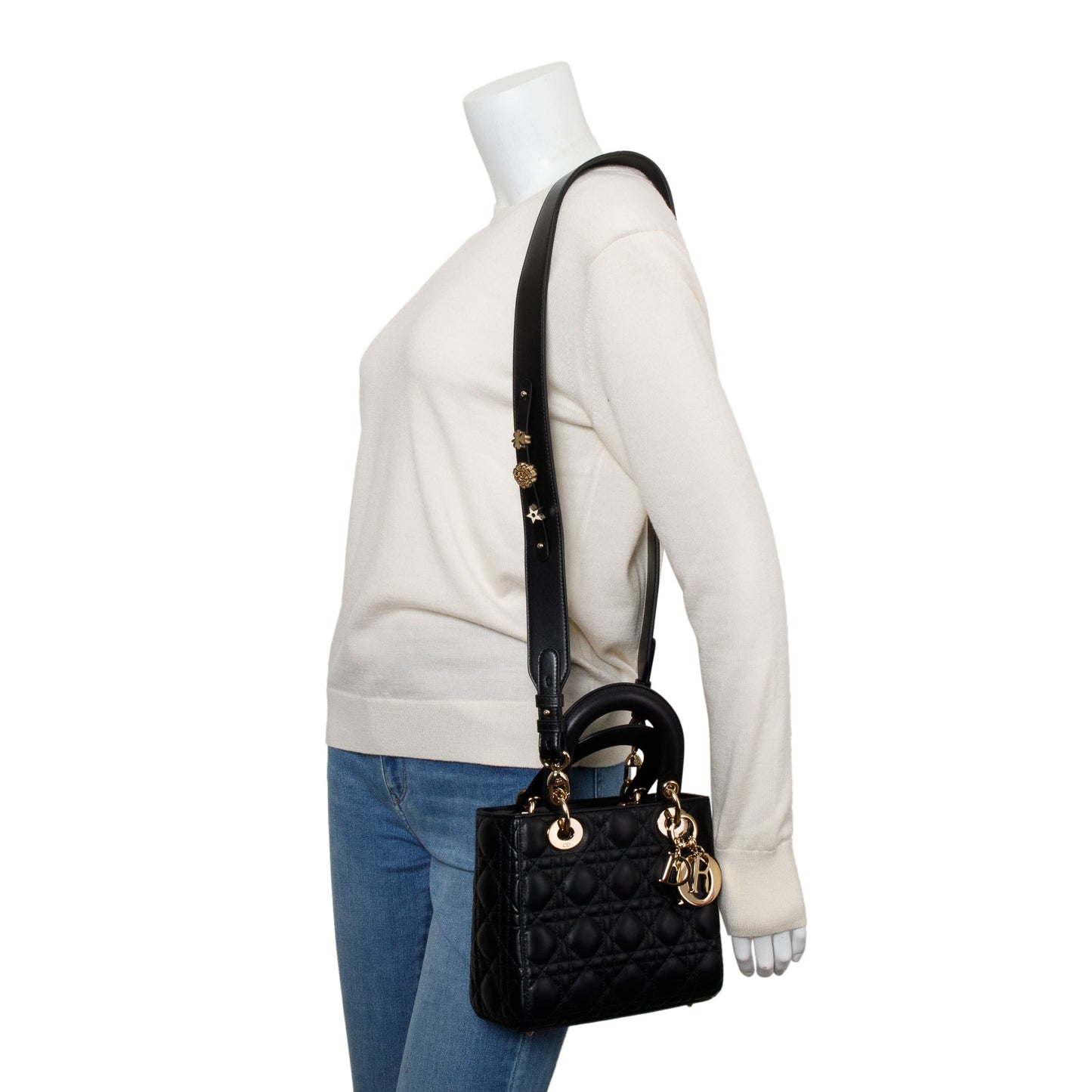 Dior Christian Cannage Lambskin Lady Bag Leather Black Travel Bag
