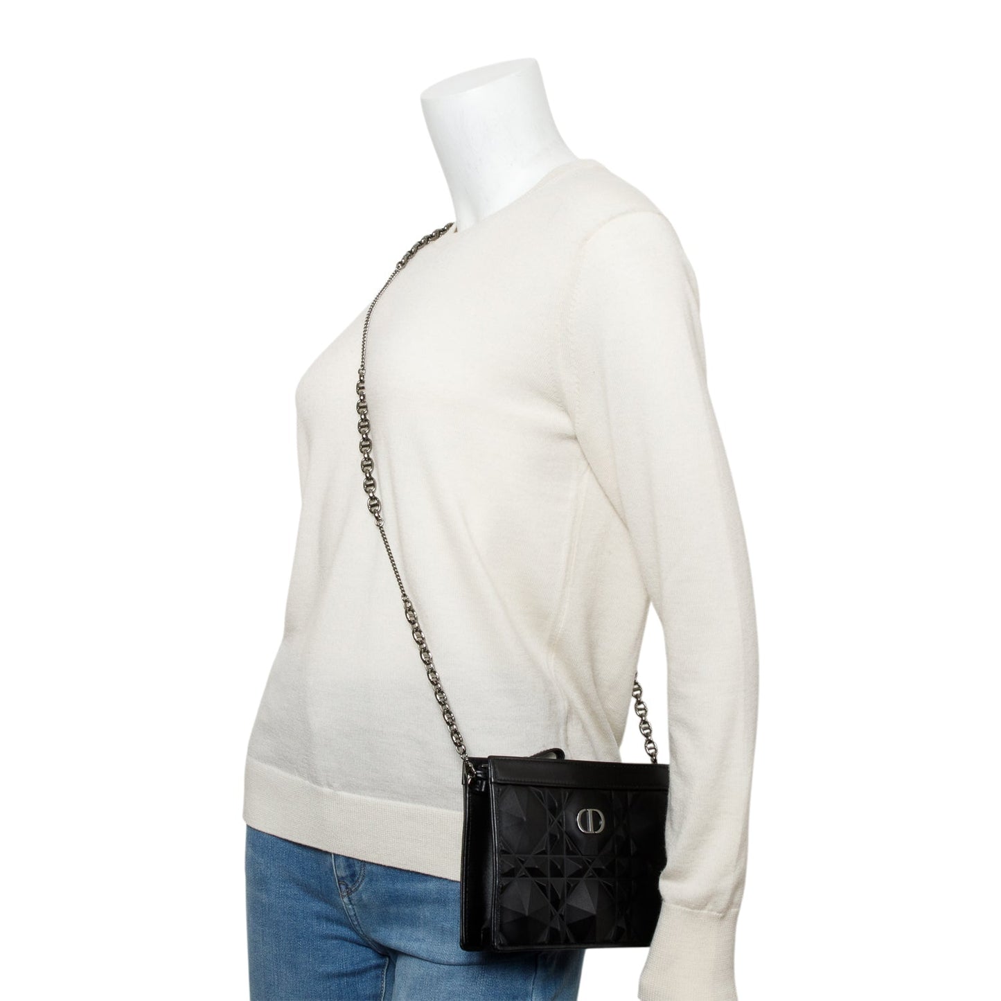 Dior Christian Macrocannage Diamond Caro Pouch With Handbag Quilted Black Travel Bag