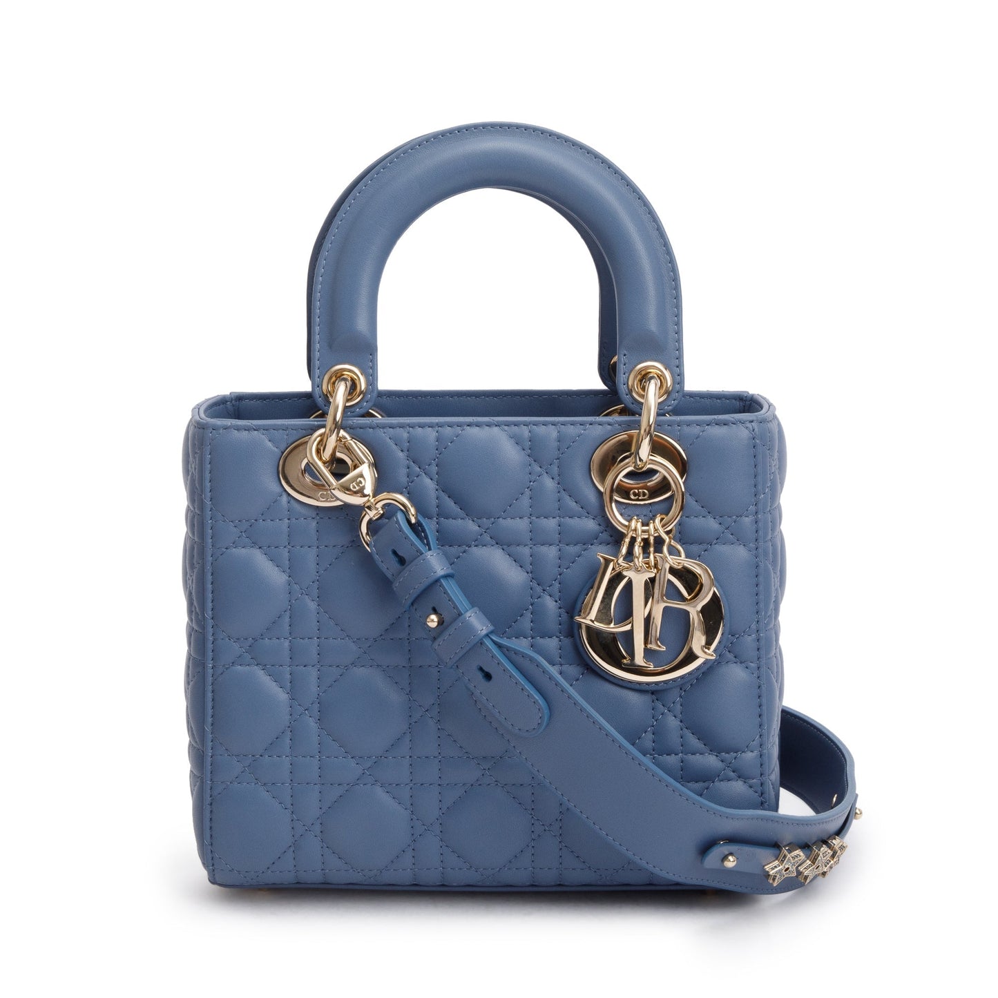 Dior Christian Cannage Lambskin Lady Bag Leather Blue Travel Bag