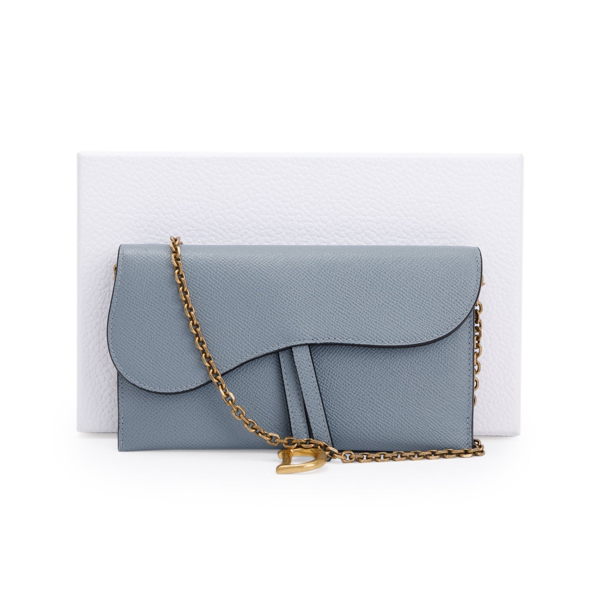 Dior Christian Grained Calfskin Saddle Pouch Handbag Leather Blue Travel Bag