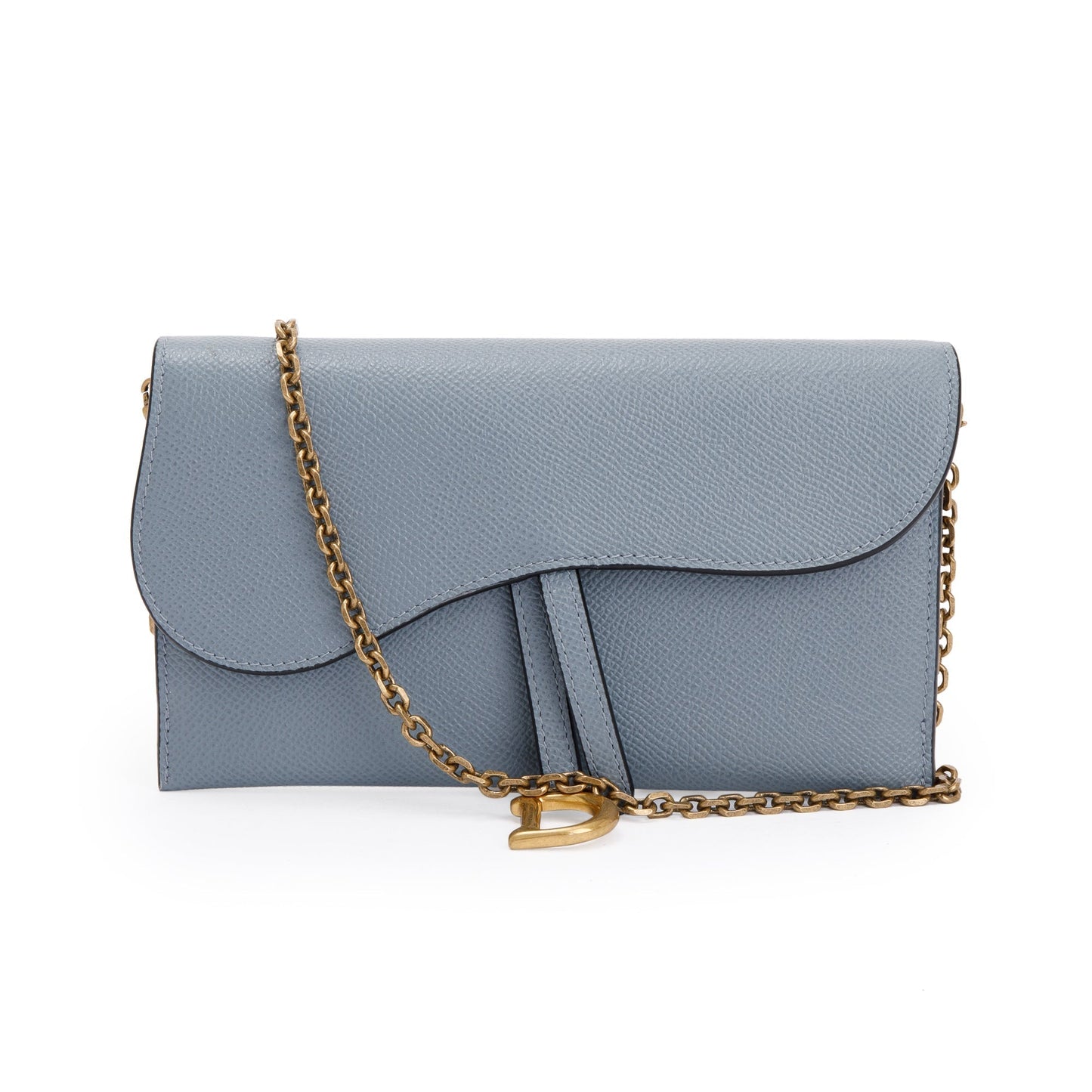 Dior Christian Grained Calfskin Saddle Pouch Handbag Leather Blue Travel Bag